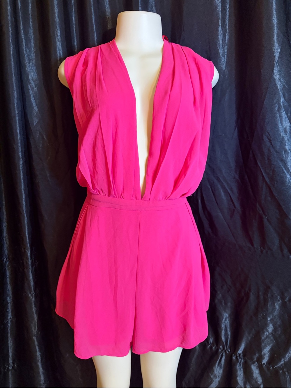 Fashion Nova Hot Pink Plunging Neck Sleeveless Romper